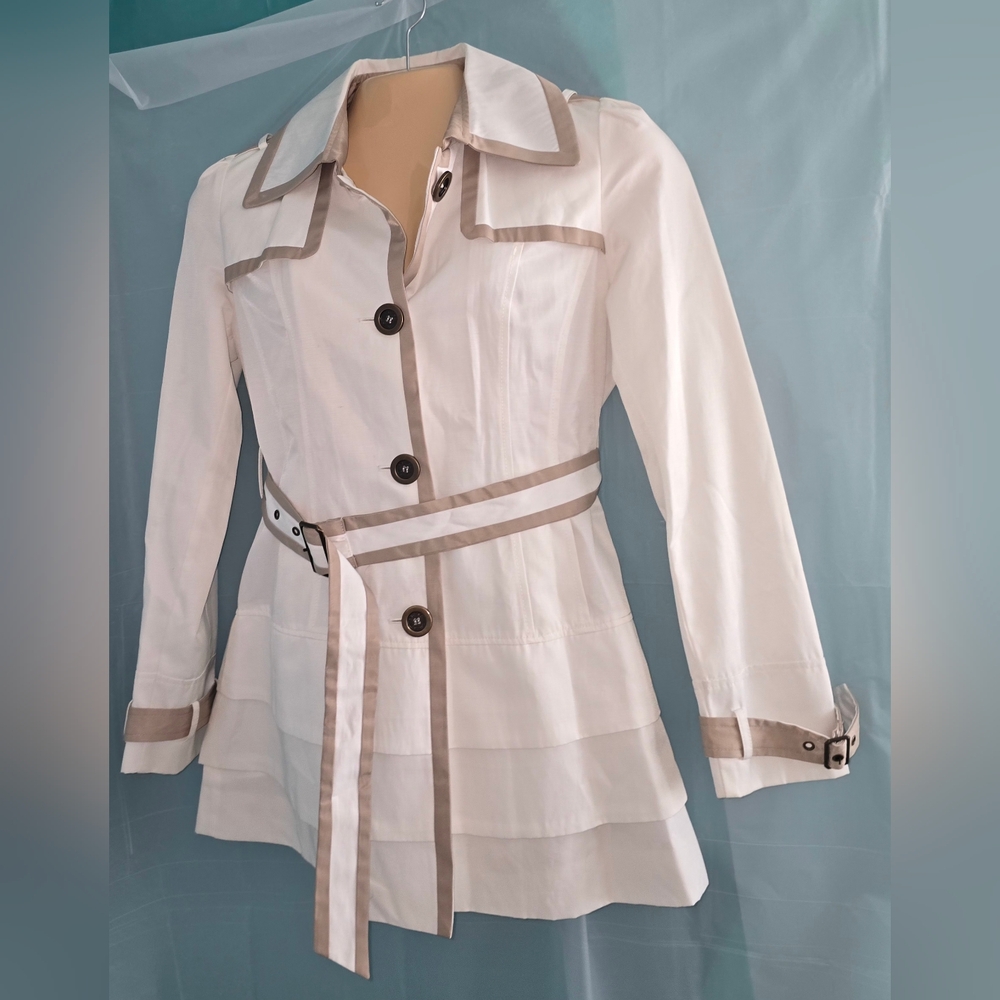 Guess White and Tan Trench Coat